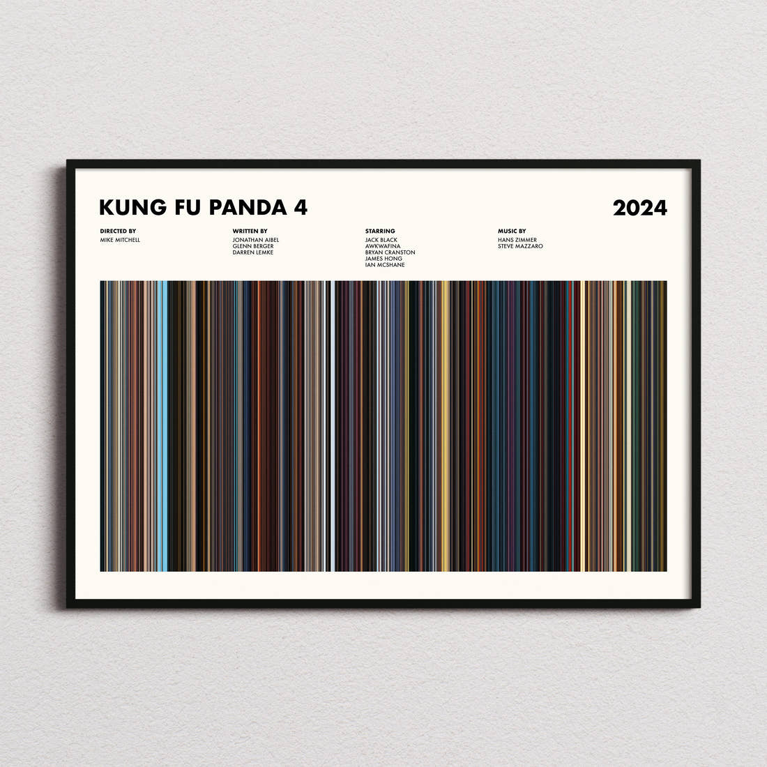 Kung Fu Panda 4 Movie Barcode Poster framed and photographed straight on