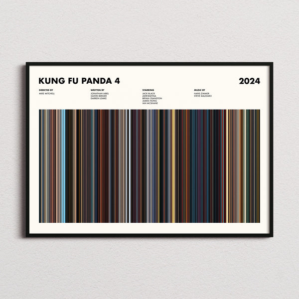 Kung Fu Panda 4 Movie Barcode Poster framed and photographed straight on