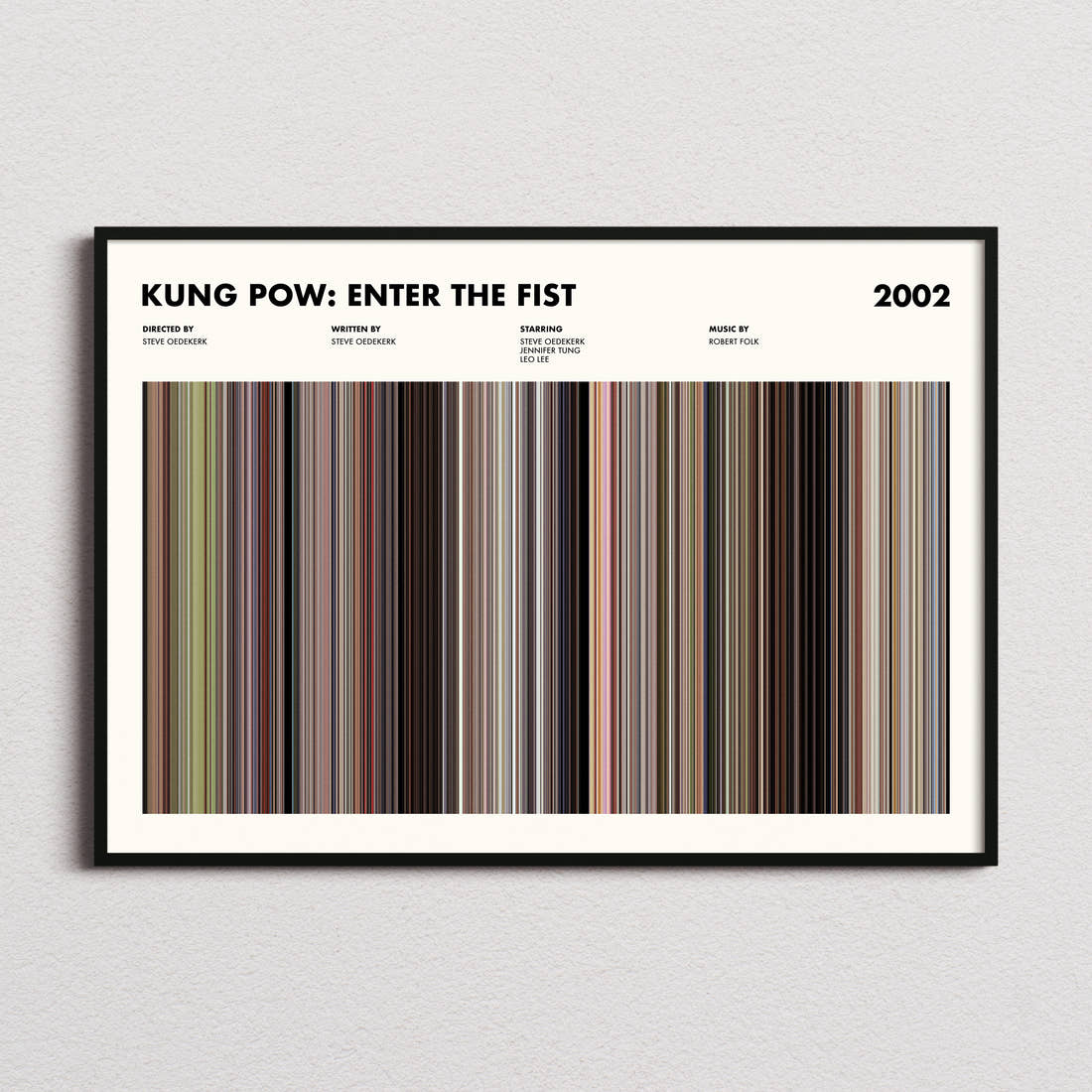 Kung Pow: Enter the Fist Movie Barcode Poster framed and photographed straight on