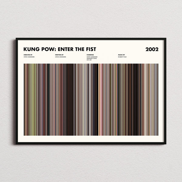 Kung Pow: Enter the Fist Movie Barcode Poster framed and photographed straight on