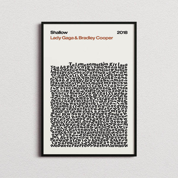 Lady Gaga and Bradley Cooper Shallow Lyric Print in the cream colourway, framed