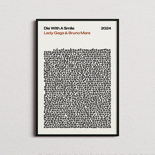 Lady Gaga and Bruno Mars Die with a Smile Lyric Print in the cream colourway, framed