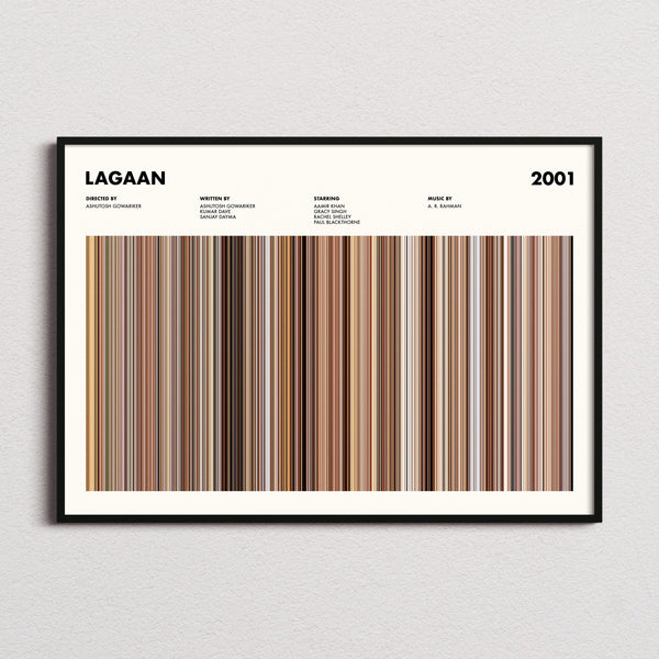 Lagaan Movie Barcode Poster framed and photographed straight on