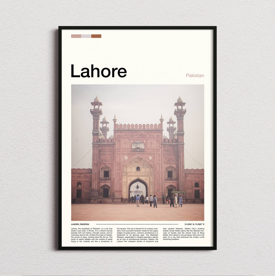 Lahore Badshahi Mosque Travel Print framed and photographed straight on