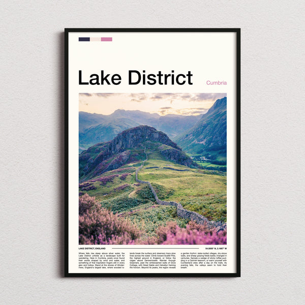 Lake District Fell Ridge Pathway Travel Print framed and photographed straight on