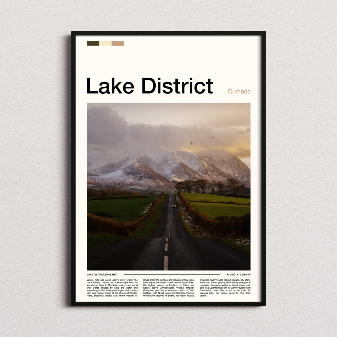 Lake District Fell Road At Dusk Travel Print framed and photographed straight on