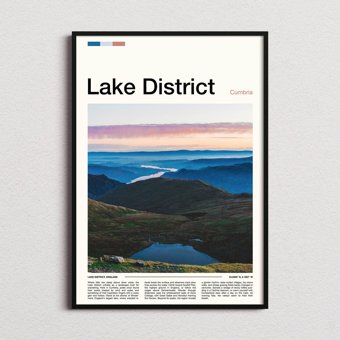 Lake District Misty Valley Panorama Travel Print framed and photographed straight on