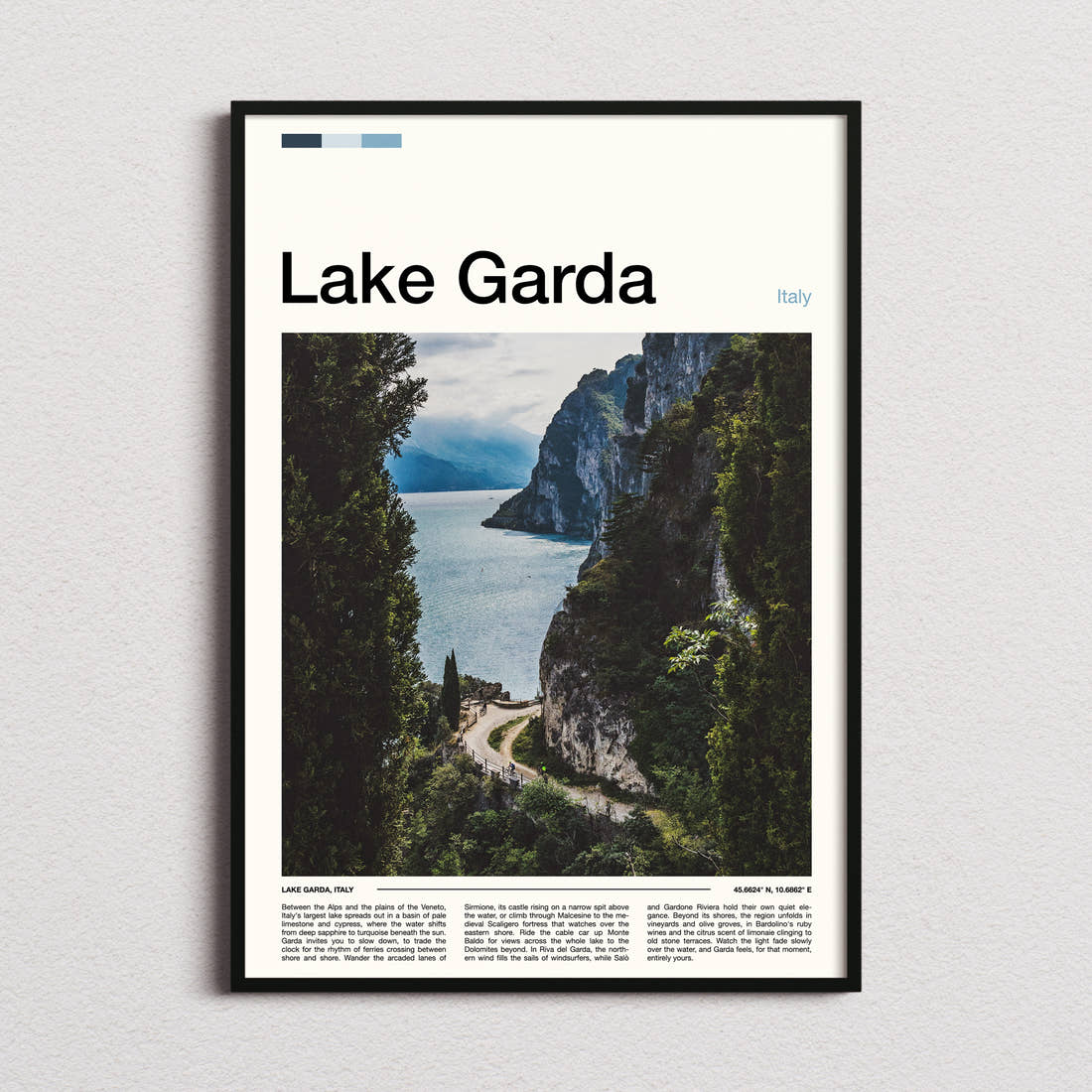 Lake Garda Cliffside Lake Path Travel Print framed and photographed straight on