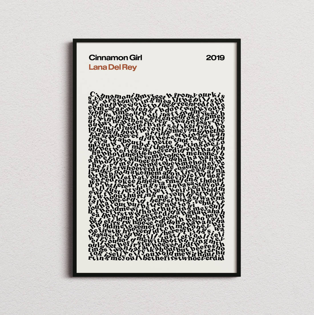 Lana Del Rey Cinnamon Girl Lyric Print in the cream colourway, framed