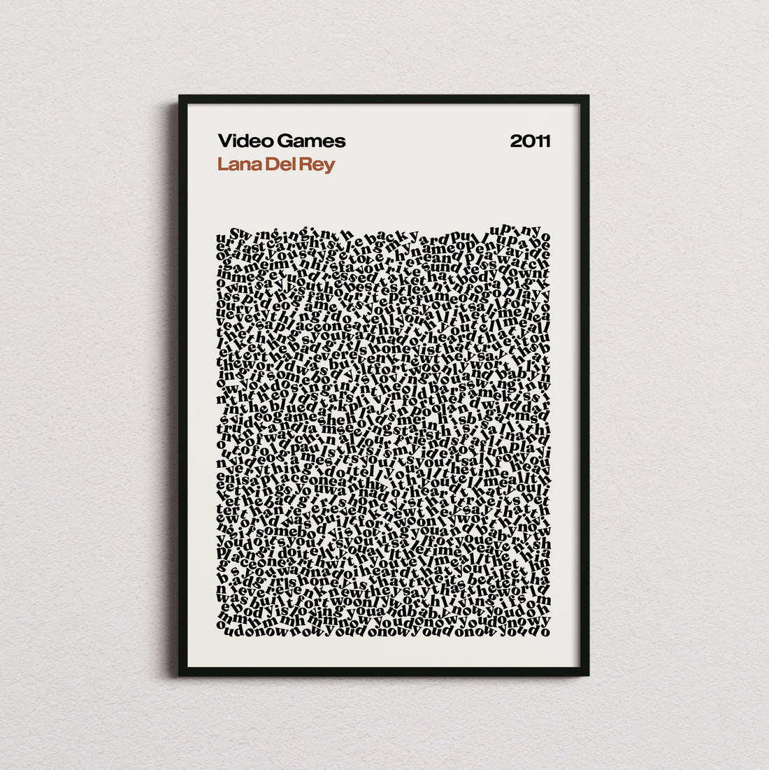 Lana Del Rey Video Games Lyric Print in the cream colourway, framed