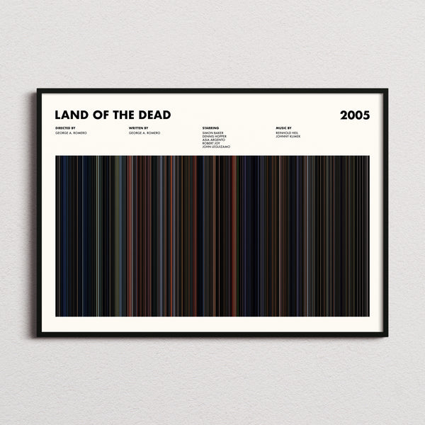 Land of the Dead Movie Barcode Poster framed and photographed straight on
