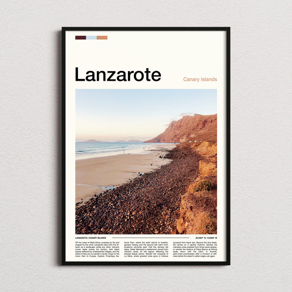 Lanzarote Volcanic Coastal Cliffs Travel Print framed and photographed straight on