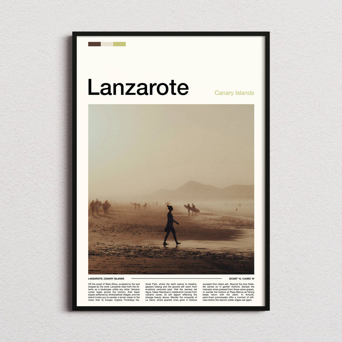 Lanzarote Hazy Coastal Walk Travel Print framed and photographed straight on