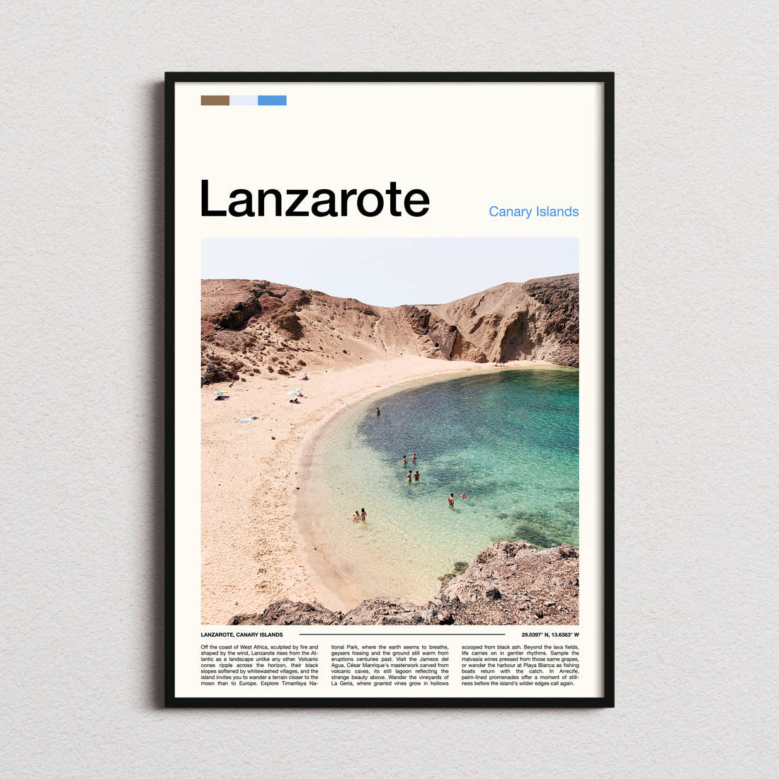 Lanzarote Volcanic Cove Beach Travel Print framed and photographed straight on