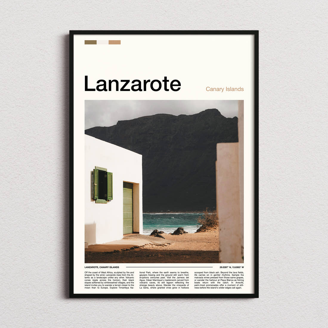 Lanzarote Whitewashed House, Volcanic Cliff Travel Print framed and photographed straight on