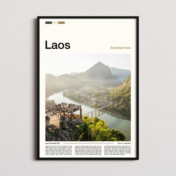Laos River Valley Viewpoint Travel Print framed and photographed straight on