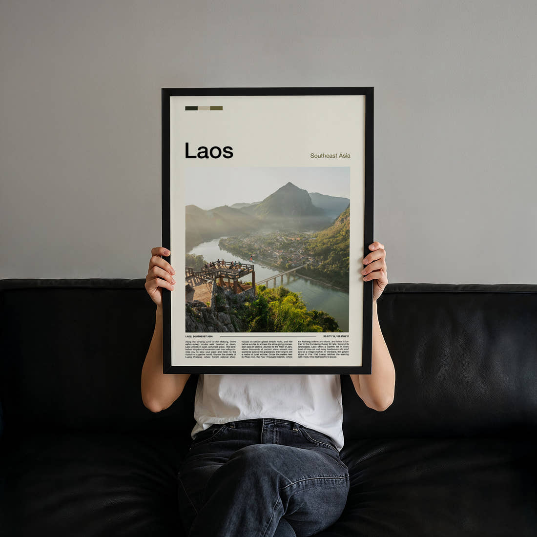 Laos River Valley Viewpoint Travel Print held up by hand to show the size of the print