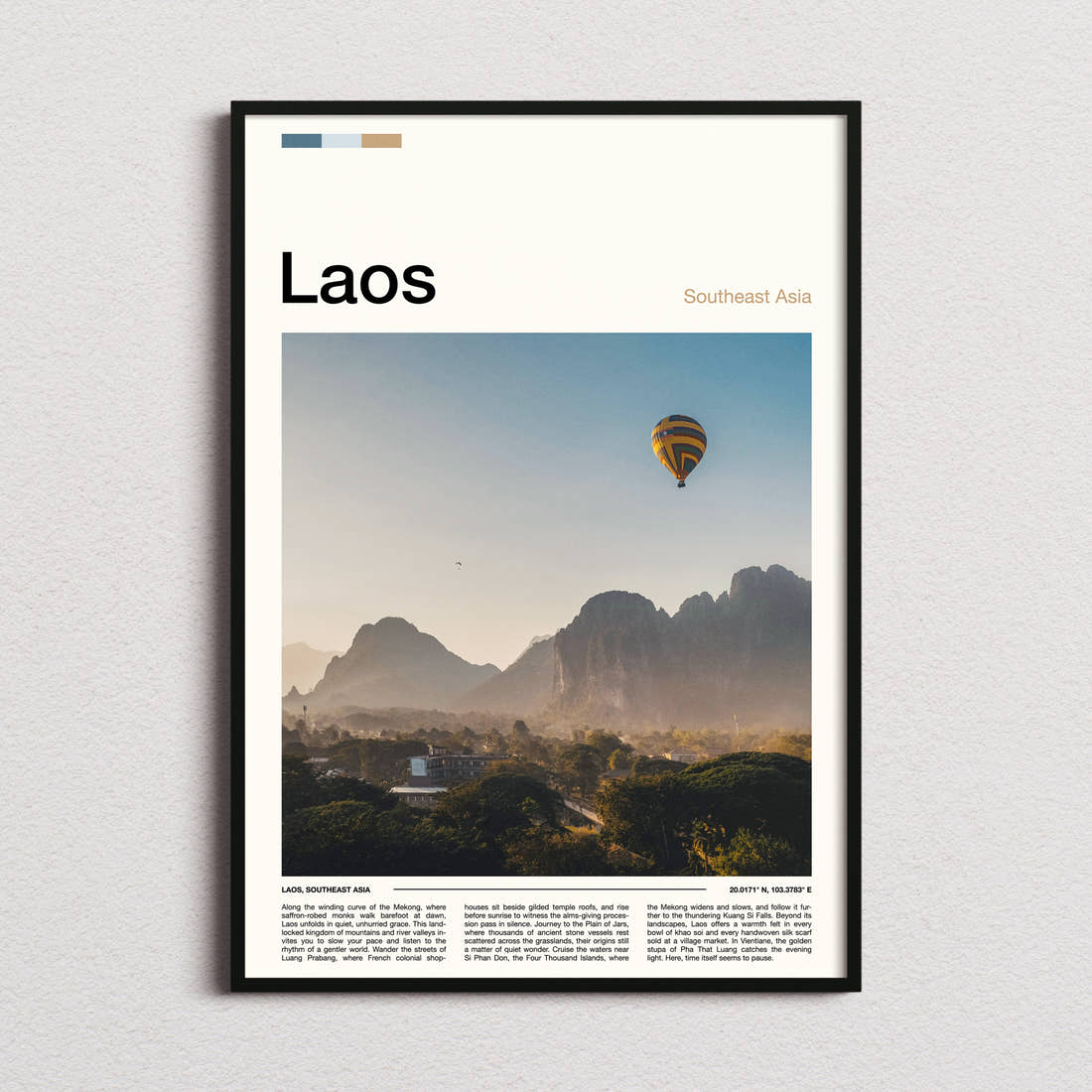 Laos Hot Air Balloon At Dawn Travel Print framed and photographed straight on