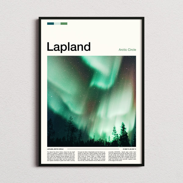 Lapland Aurora Borealis Sky Travel Print framed and photographed straight on