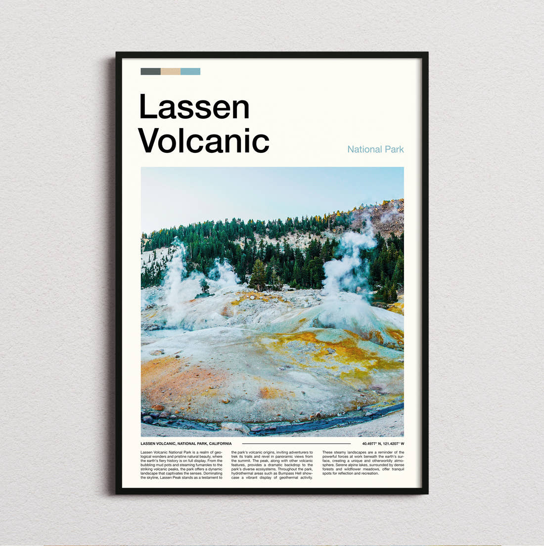 Lassen Volcanic Steaming Sulphur Vents Travel Print framed and photographed straight on