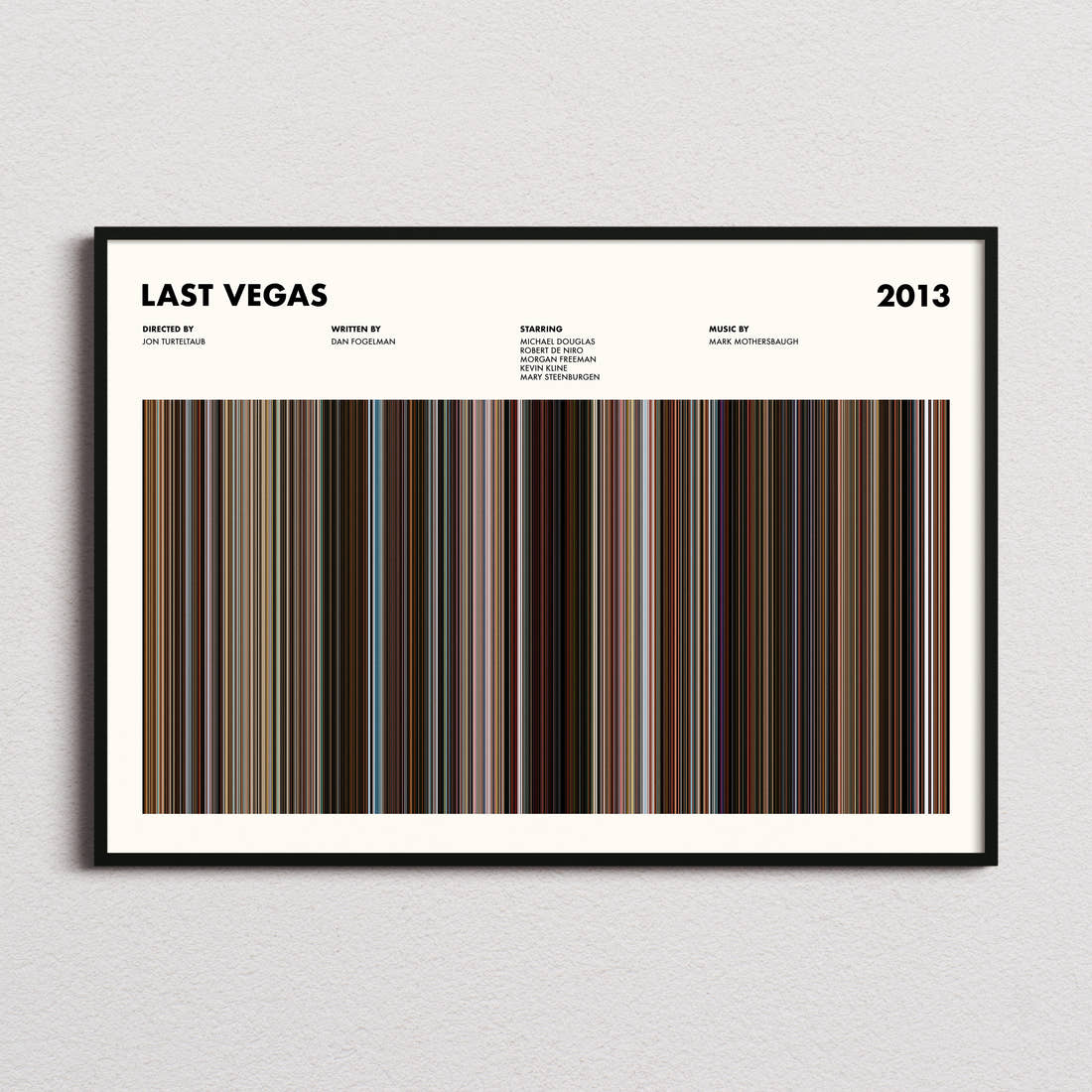 Last Vegas Movie Barcode Poster framed and photographed straight on