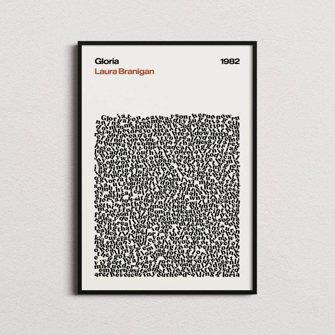 Laura Branigan Gloria Lyric Print in the cream colourway, framed