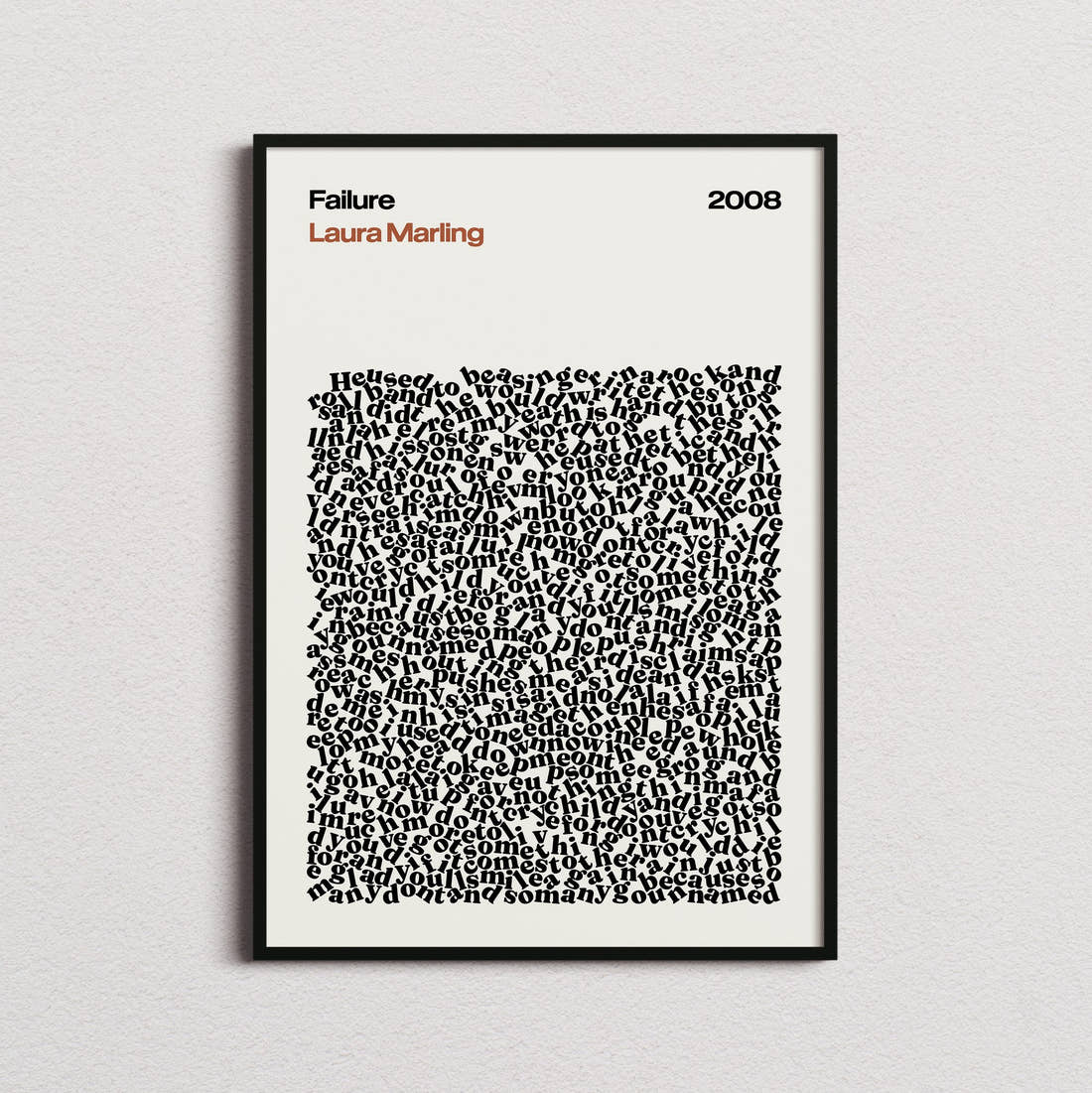 Laura Marling Failure Lyric Print in the cream colourway, framed