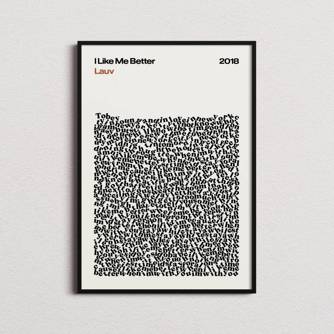 Lauv I Like Me Better Lyric Print in the cream colourway, framed