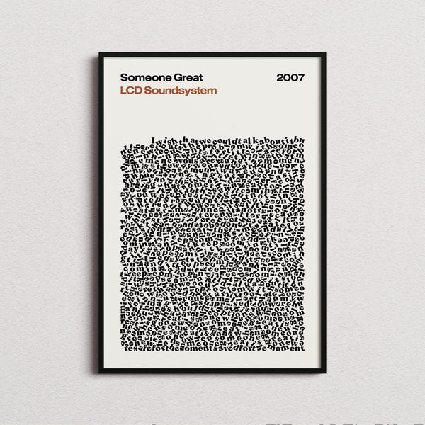 LCD Soundsystem Someone Great Lyric Print in the cream colourway, framed
