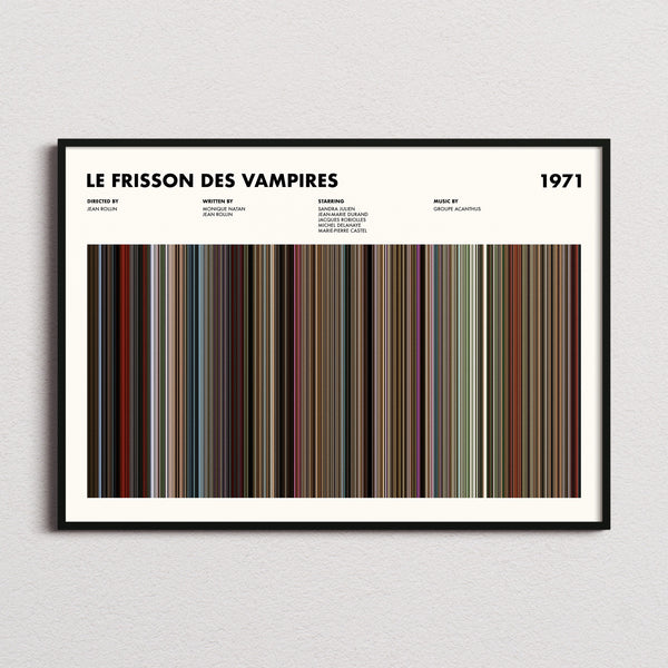 Le Frisson Des Vampires Movie Barcode Poster framed and photographed straight on