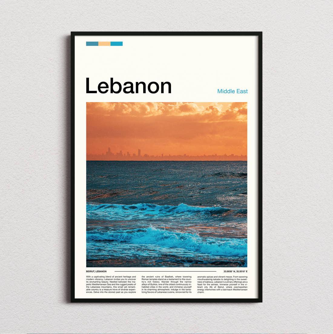 Lebanon Sea At Sunset Travel Print framed and photographed straight on