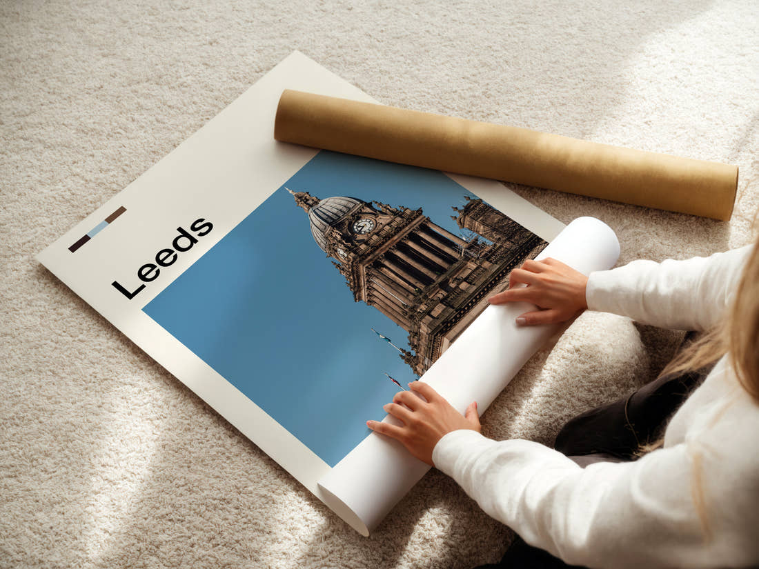 Leeds Clock Tower Dome Travel Print being unrolled from its postal tube