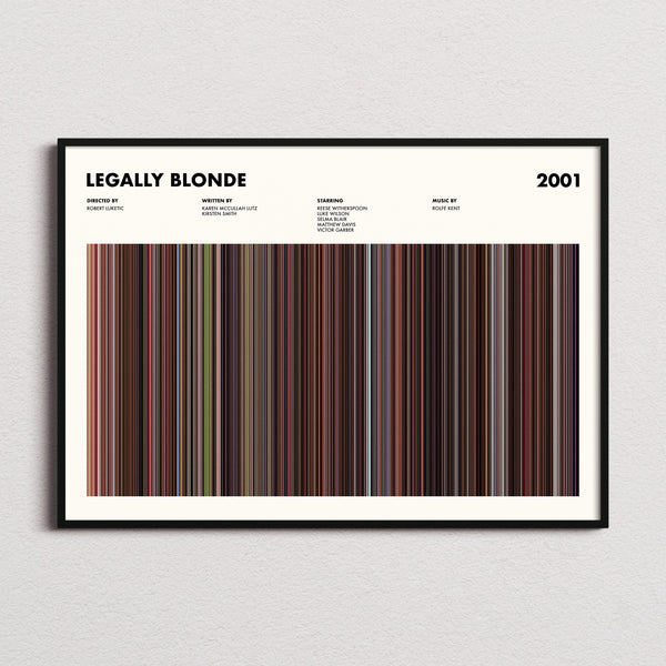 Legally Blonde Movie Barcode Poster framed and photographed straight on