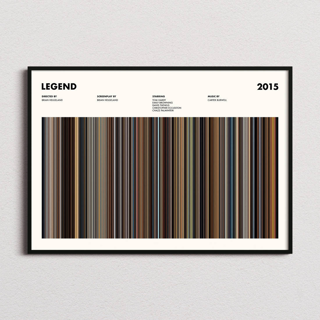 Legend Movie Barcode Poster framed and photographed straight on
