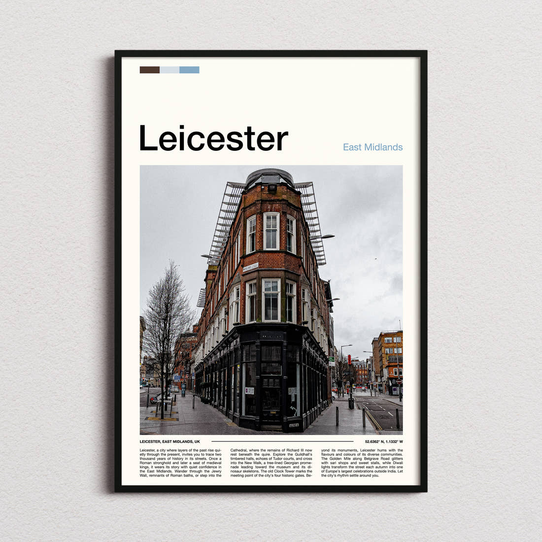 Leicester Corner Building Junction Travel Print framed and photographed straight on