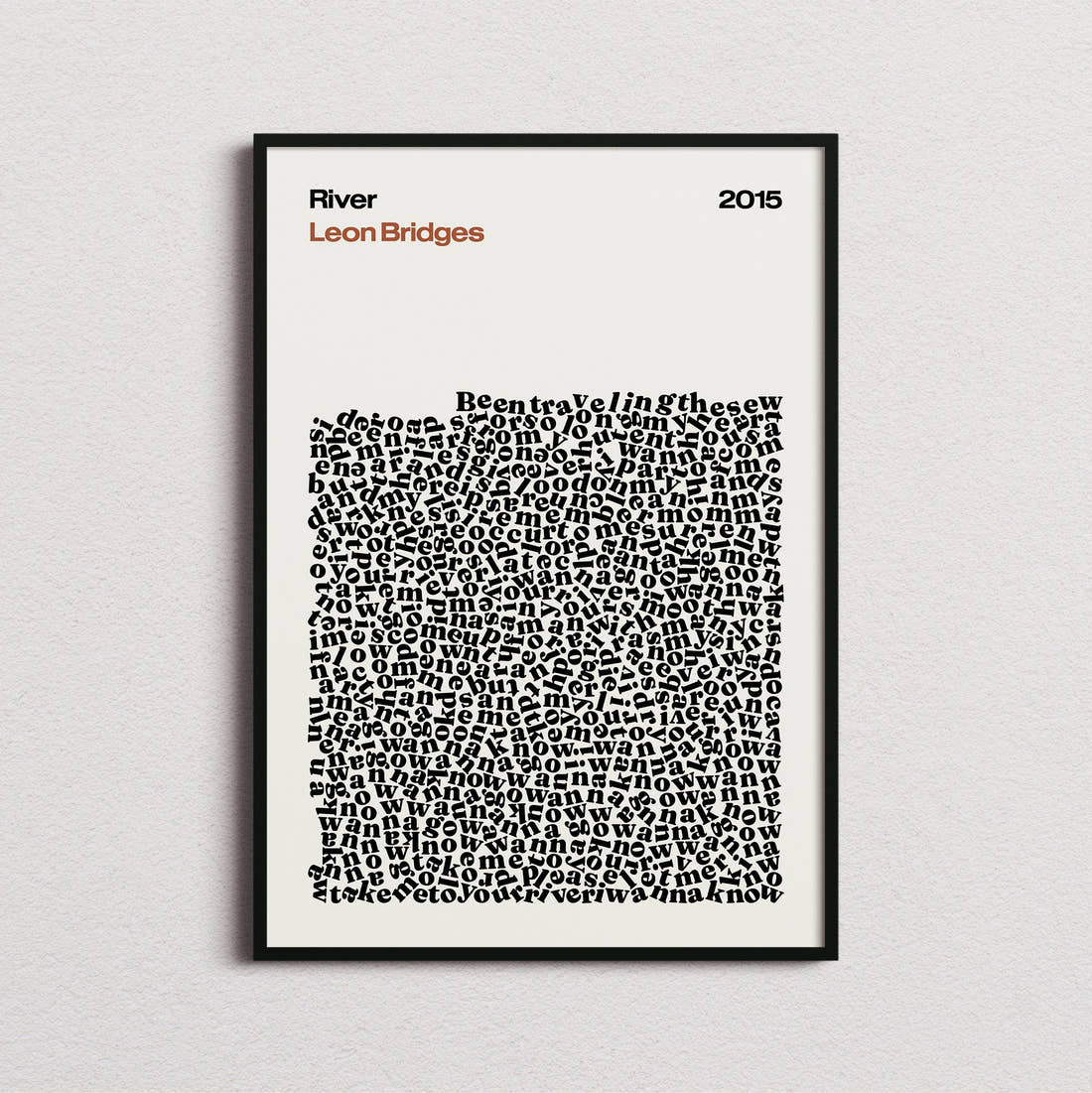 Leon Bridges River Lyric Print in the cream colourway, framed