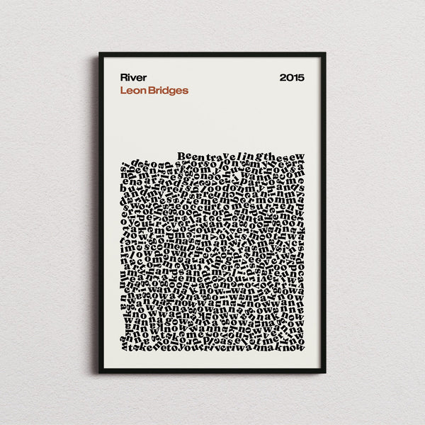 Leon Bridges River Lyric Print in the cream colourway, framed