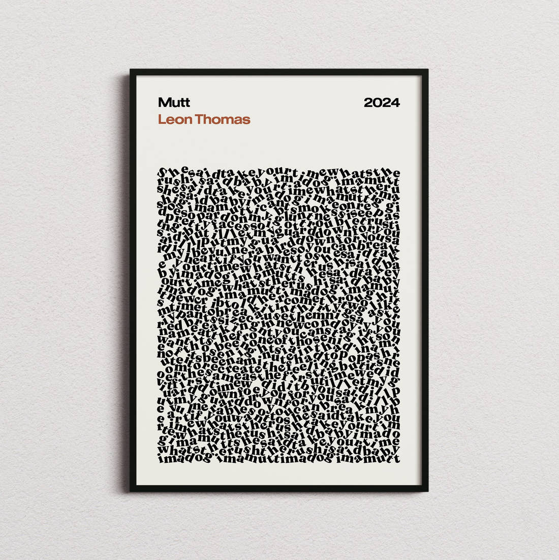 Leon Thomas Mutt Lyric Print in the cream colourway, framed