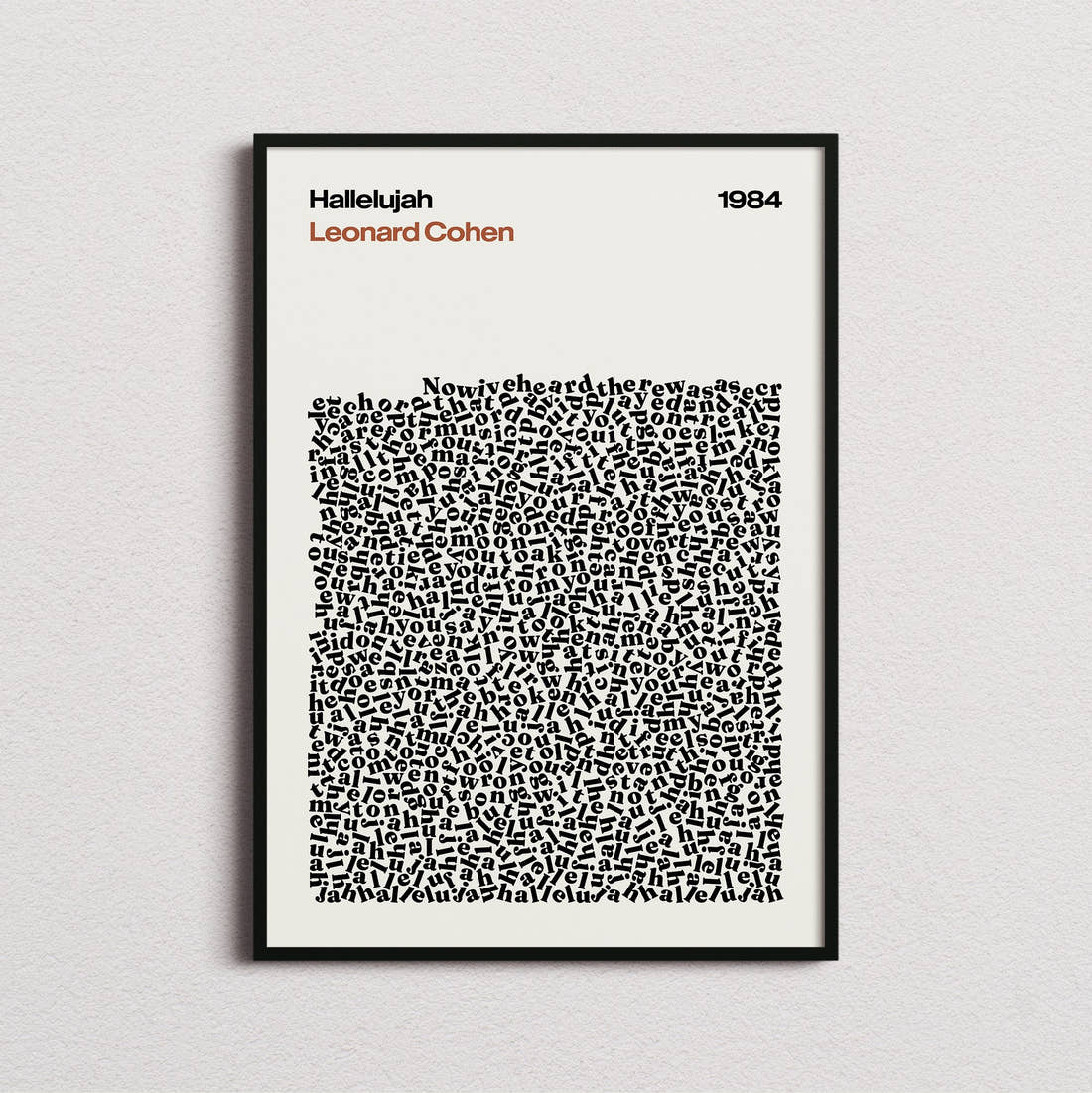Leonard Cohen Hallelujah Lyric Print in the cream colourway, framed