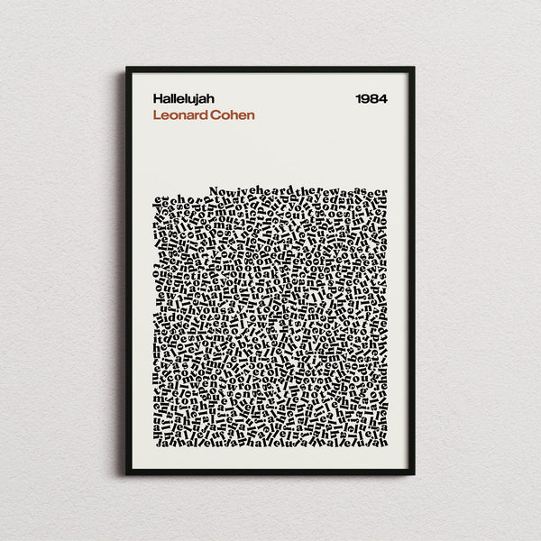 Leonard Cohen Hallelujah Lyric Print in the cream colourway, framed