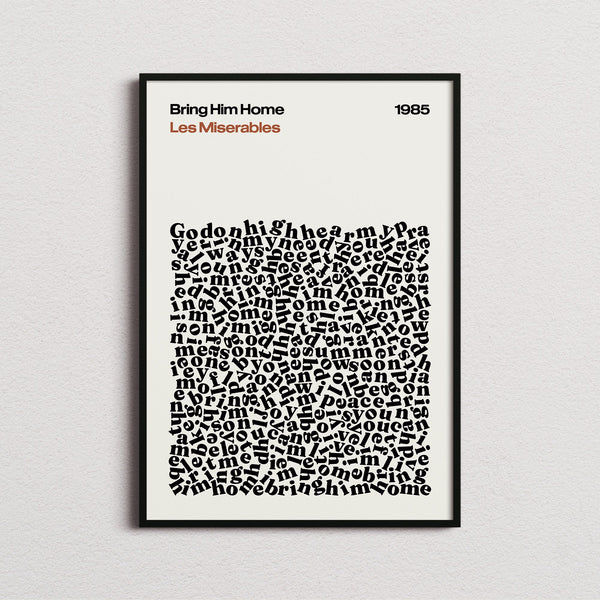Les Miserables Bring Him Home Lyric Print in the cream colourway, framed