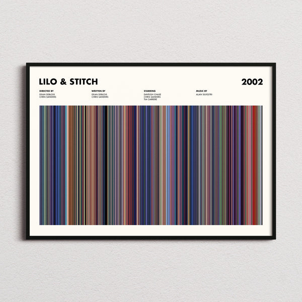 Lilo & Stitch Movie Barcode Poster framed and photographed straight on
