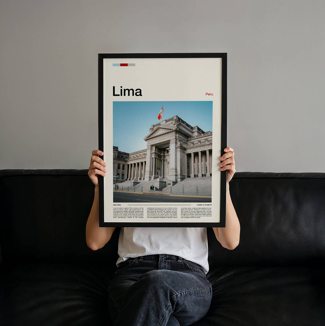 Lima Palace Of Justice Travel Print held up by hand to show the size of the print