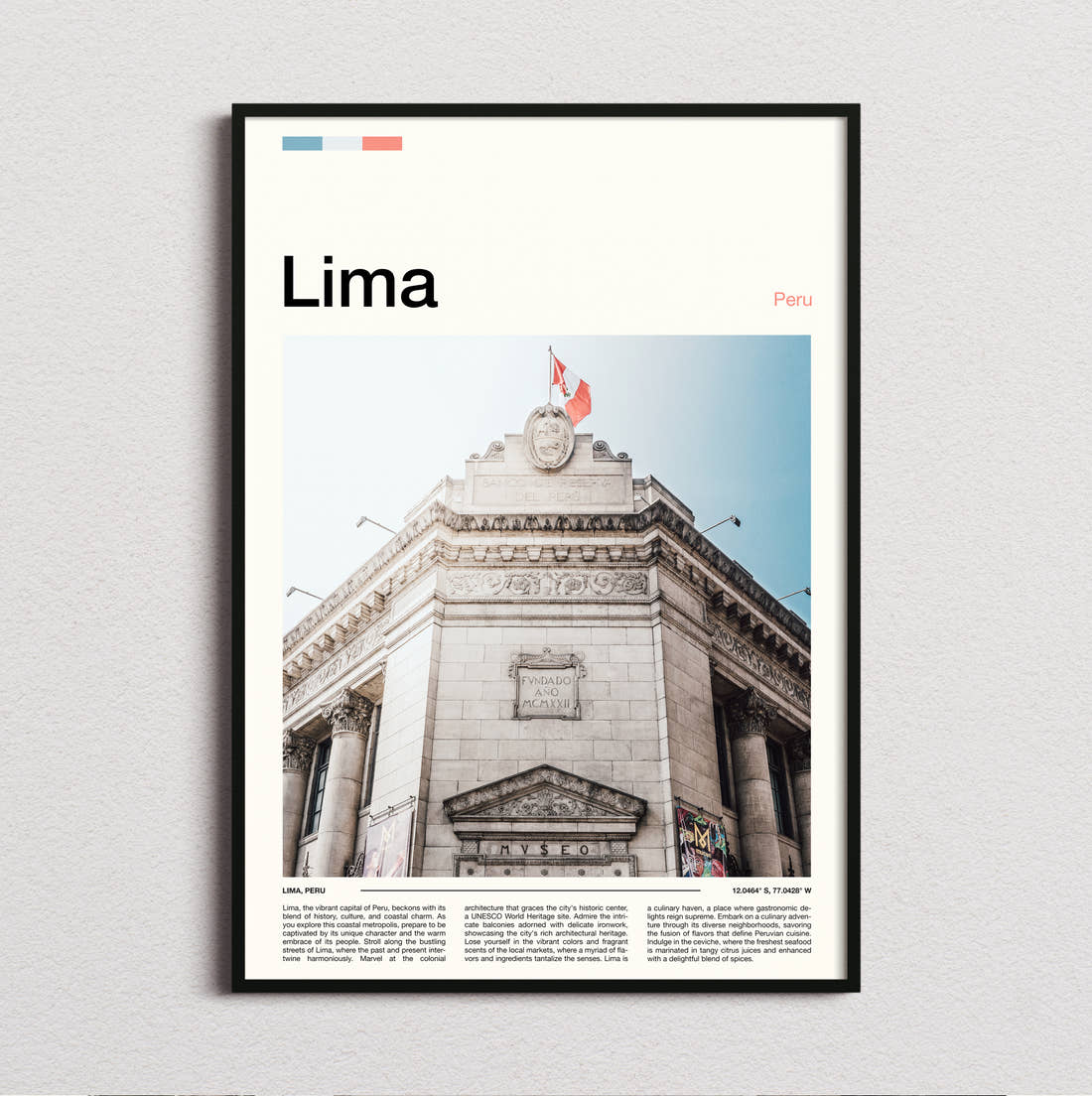 Lima Central Reserve Bank Travel Print framed and photographed straight on