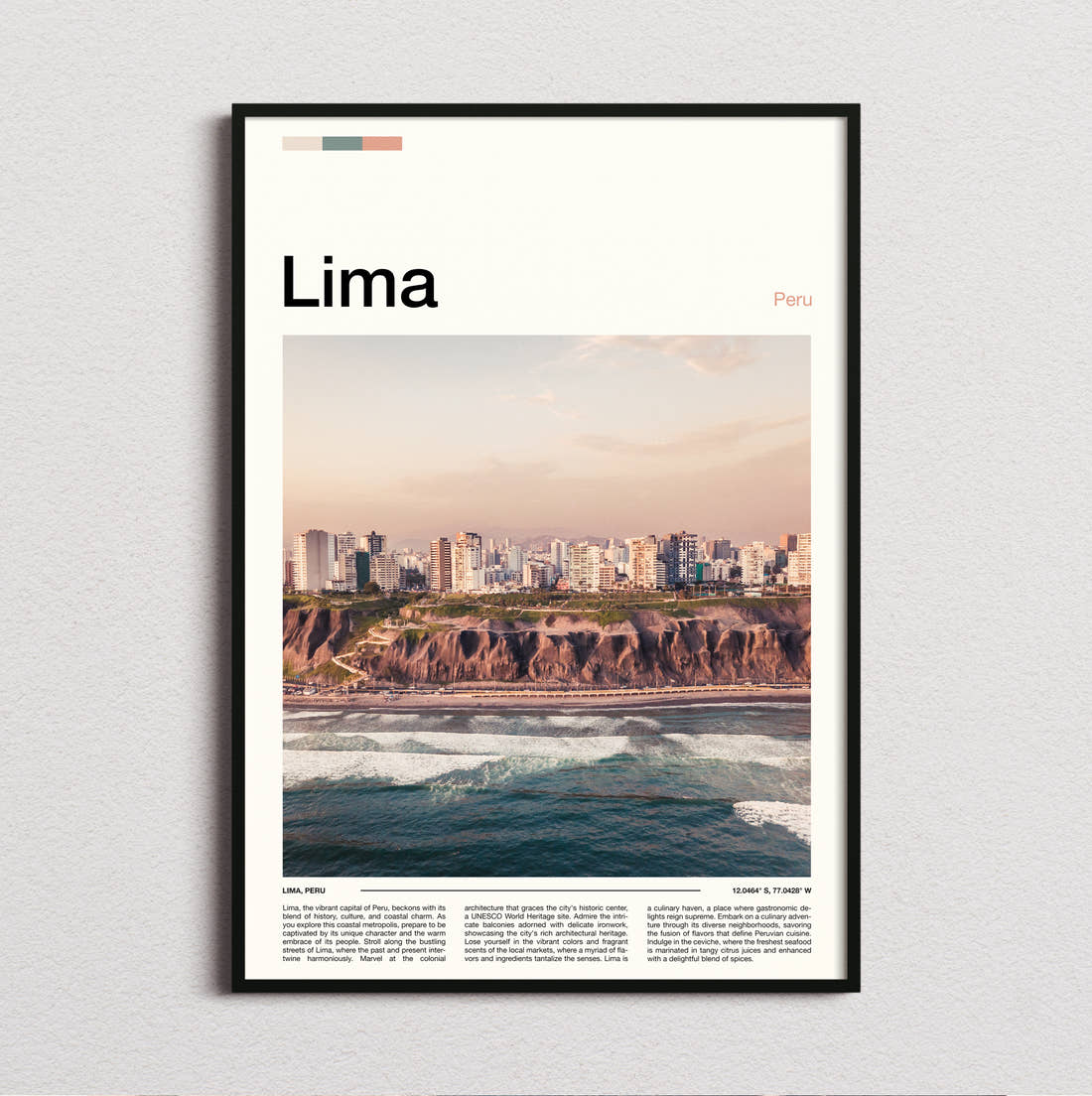 Lima Coastal Cliffs Travel Print framed and photographed straight on