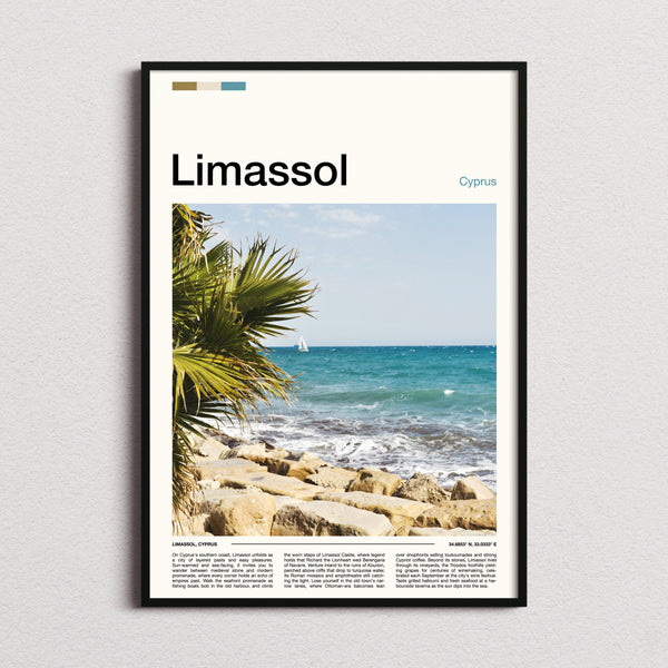 Limassol Rocky Coastal Shoreline Travel Print framed and photographed straight on