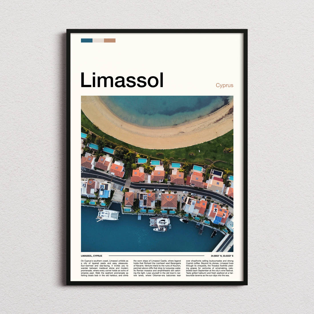 Limassol Coastal Marina From Above Travel Print framed and photographed straight on