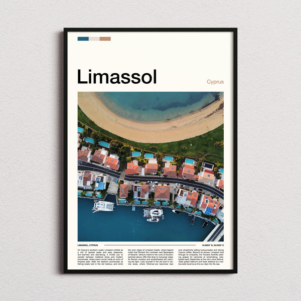 Limassol Coastal Marina From Above Travel Print framed and photographed straight on