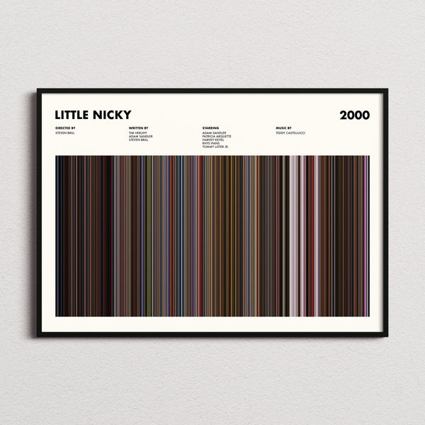 Little Nicky Movie Barcode Poster framed and photographed straight on