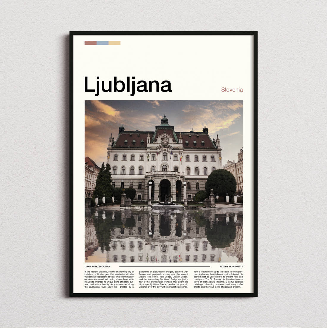Ljubljana University Building Travel Print framed and photographed straight on